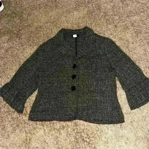 Courtenay Black & White Textured Button-Up Blazer, Size 16W